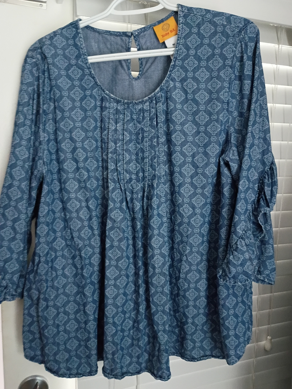 Ruby Rd. Blue Printed Pintuck Peasant Tunic